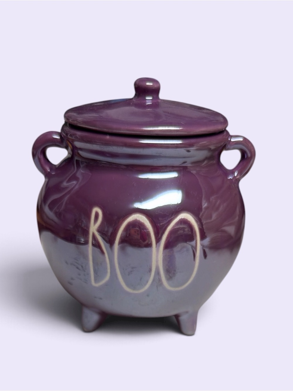 Rae Dunn DW Home Ambered Plum Purple Boo Ceramic Candle 11.7 oz
